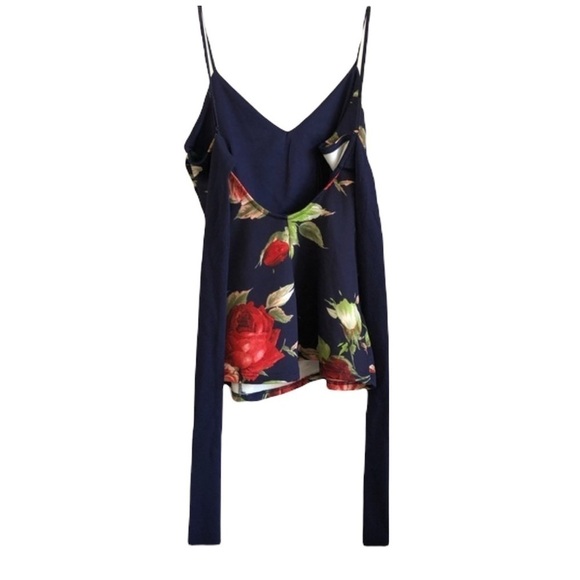 Chocolate Rose Floral Navy Flowy Tie Blouse Top S - Picture 4 of 8